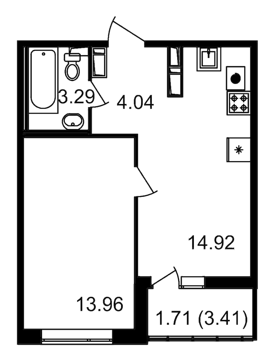 1-комнатная квартира 36.21 м², 13/14 эт., ЖК «Чёрная речка»